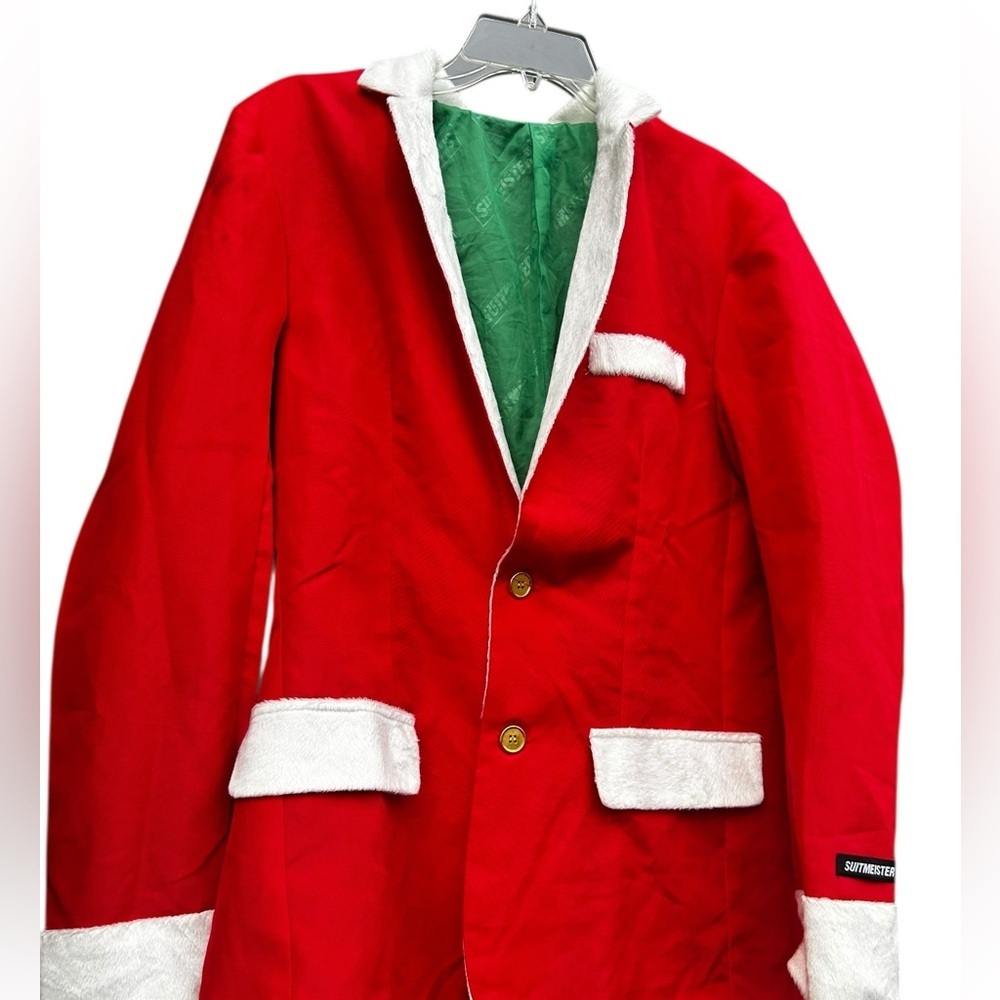 SuitMeister red santa faux fur holiday Christmas blazer ugly sweater size 34/36